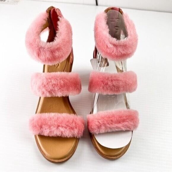 UGG sandals womens 6 Pink Del Rey Fluff Heel Open Toe Zip Closure - Picture 6 of 16